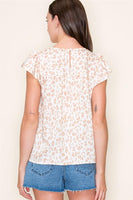 Taupe Round Neck Flutter Sleeve Babydoll Floral Print Top
