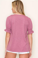 Gathered Square Neck Smocked Short Sleeve Top