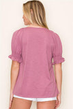 Gathered Square Neck Smocked Short Sleeve Top