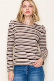 Puff Sleeve Striped Baby Rib Top
