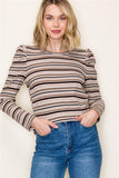 Puff Sleeve Striped Baby Rib Top