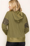 ANIMAL PRINT BLOCKED LONG SLEEVE FRENCH TERRY PULLOVER HOODIE TOP