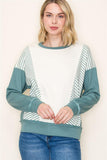 Crew Neck Striped Color Block Top