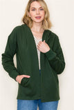 French Terry Open Front Long Sleeve Hooded Cardigan