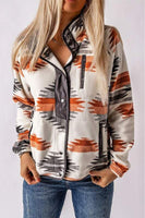 Grey Western Aztec Snap Button Fleece Jacket