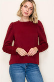 Crew Neck Puff Sleeve Textured Top