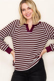 Vneck Seersucker Striped Knit Top