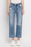 High Rise Distressed Crop Straight Jean