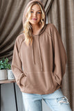 Solid Ribbed Puff Sleeve Hoodie Top