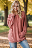 Solid Ribbed Puff Sleeve Hoodie Top