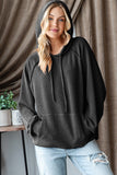 Solid Ribbed Puff Sleeve Hoodie Top