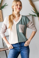 Long Sleeve Color Block Ribbed Top