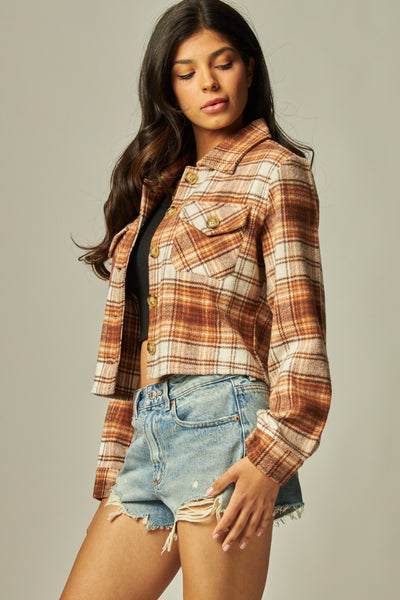 Cropped Flannel Plaid Shacket
