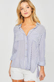 Striped Roll Up Long Sleeve Button Down Shirt