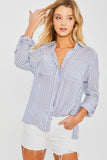 Striped Roll Up Long Sleeve Button Down Shirt