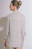 Striped Roll Up Long Sleeve Button Down Shirt