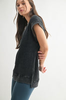 Chunky Waffle Mineral Wash Black Tee