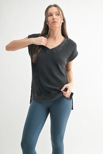 Chunky Waffle Mineral Wash Black Tee