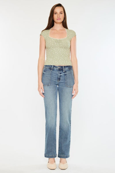 KanCan Mid Rise Slim Straight Trouser Pocket Jean