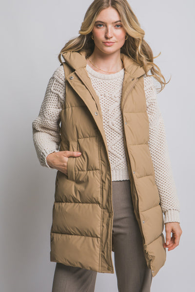 Hooded Long Quilted Puffer Vest