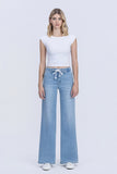 High Rise Elastic Waist Drawstring Wide Leg Jean
