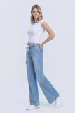 High Rise Elastic Waist Drawstring Wide Leg Jean