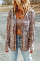 Plaid Contrast Hooded Shirt Jacket