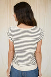 Striped Scoop Neck Raw Edge Short Sleeve Cardigan