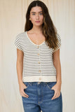 Striped Scoop Neck Raw Edge Short Sleeve Cardigan