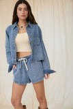 Collared Long Sleeve Boxy Denim Shirt