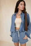 Acid Wash Drawstring Denim Shorts