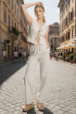Drawstring Straight Leg Linen Pant