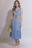 Belted Button Front Tiered Midi Dress