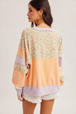 Colorblock With Floral Fabric Terry Top