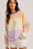 Colorblock With Floral Fabric Terry Top