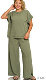 Plus Slub Short Sleeve Tshirt and Pants Set