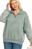Plus Acid Wash 1/2 Zip Pullover Sweatshirt