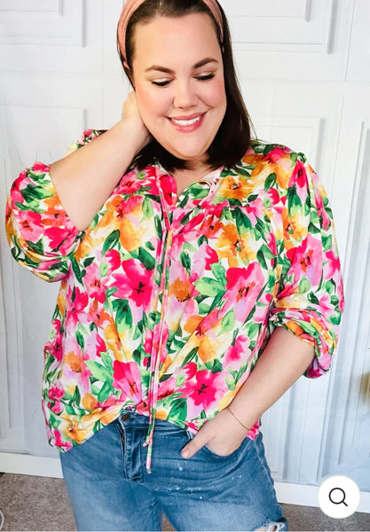 Plus Pretty In Pink Watercolor Floral Top