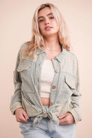 Mineral Washed Mixed Fabric Gauze Denim Color Shacket