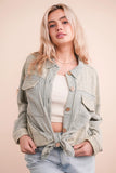 Mineral Washed Mixed Fabric Gauze Denim Color Shacket