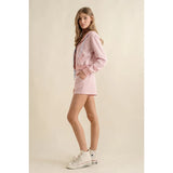 Striped Pink Full Zip Hoodie and Shorts Set