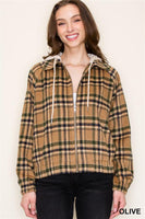 Long Sleeve Hooded Full Zip Plaid Jacket
