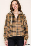 Long Sleeve Hooded Full Zip Plaid Jacket