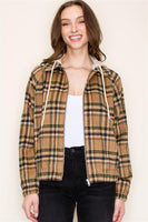 Long Sleeve Hooded Full Zip Plaid Jacket
