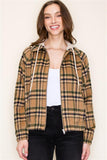 Long Sleeve Hooded Full Zip Plaid Jacket