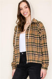 Long Sleeve Hooded Full Zip Plaid Jacket