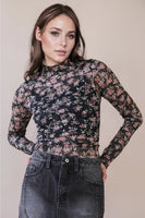 Fitted Sheer Mesh Lace Knit Top