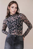 Fitted Sheer Mesh Lace Knit Top