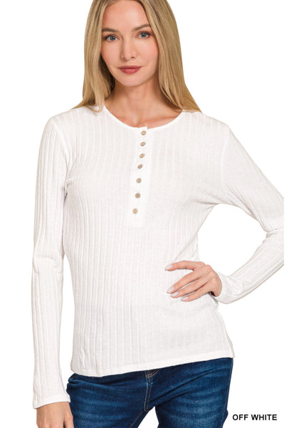 Ribbed Button Down Long Sleeve Top