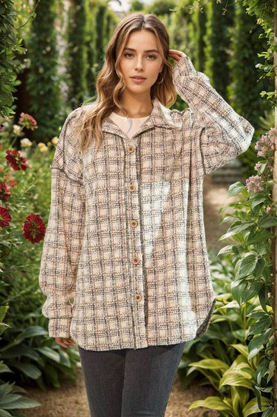 Puff Sleeve Plaid Button Down Shacket
